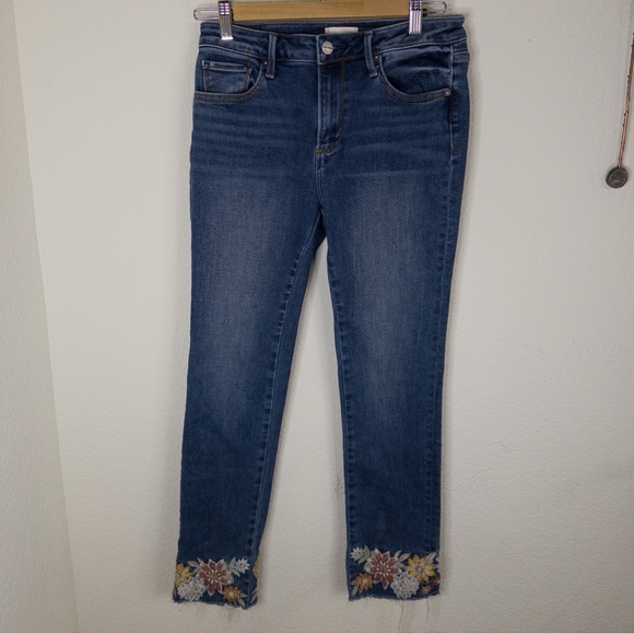 Driftwood Colette Floral Embroidered Crop Jeans Frayed Hem Size 27 EUC - Picture 9 of 13